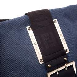 Pre Owned Fendi Blue Canvas and Leather Borsa Tape Shoulder Bag