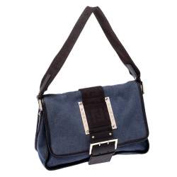 Pre Owned Fendi Blue Canvas and Leather Borsa Tape Shoulder Bag