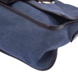 Pre Owned Fendi Blue Canvas and Leather Borsa Tape Shoulder Bag