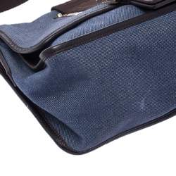 Pre Owned Fendi Blue Canvas and Leather Borsa Tape Shoulder Bag