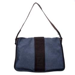 Pre Owned Fendi Blue Canvas and Leather Borsa Tape Shoulder Bag