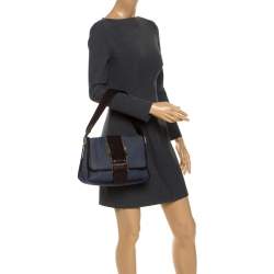 Pre Owned Fendi Blue Canvas and Leather Borsa Tape Shoulder Bag