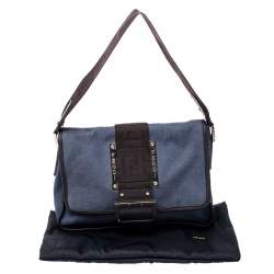 Pre Owned Fendi Blue Canvas and Leather Borsa Tape Shoulder Bag
