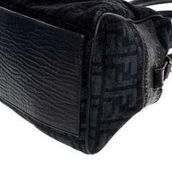 Pre Owned Fendi Black Zucchino Jacquard Etniko Satchel