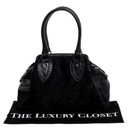 Pre Owned Fendi Black Zucchino Jacquard Etniko Satchel