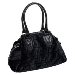 Pre Owned Fendi Black Zucchino Jacquard Etniko Satchel