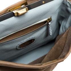 Pre Owned Fendi Beige Leather Large Selleria Peekaboo Top Handle Bag