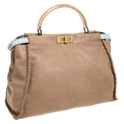 Pre Owned Fendi Beige Leather Large Selleria Peekaboo Top Handle Bag