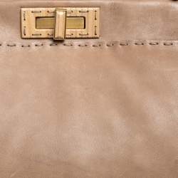Pre Owned Fendi Beige Leather Large Selleria Peekaboo Top Handle Bag