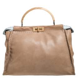 Pre Owned Fendi Beige Leather Large Selleria Peekaboo Top Handle Bag