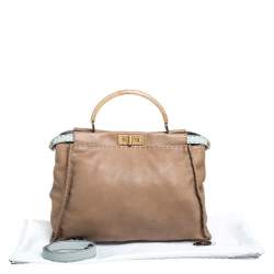 Pre Owned Fendi Beige Leather Large Selleria Peekaboo Top Handle Bag