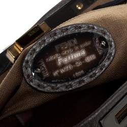 Pre Owned Fendi Metallic Grey Selleria Leather Medium Peekaboo Top Handle Bag