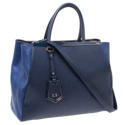 Pre Owned Fendi Blue Two Tone Leather Medium 2Jours Tote