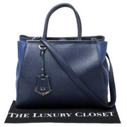 Pre Owned Fendi Blue Two Tone Leather Medium 2Jours Tote