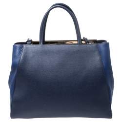 Pre Owned Fendi Blue Two Tone Leather Medium 2Jours Tote