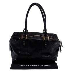 Pre Owned Fendi Black Leather Studded Satchel