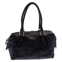 Pre Owned Fendi Black Leather Studded Satchel