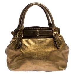 Pre Owned Fendi Gold Leather Selleria Villa Borghese Satchel