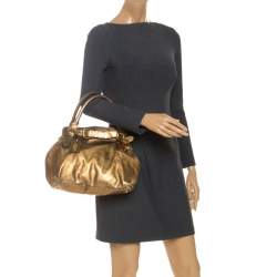 Pre Owned Fendi Gold Leather Selleria Villa Borghese Satchel