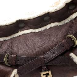 Pre Owned Fendi Brown Leather and Suede Shearling Hobo