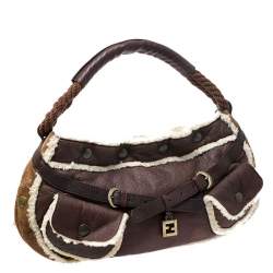 Pre Owned Fendi Brown Leather and Suede Shearling Hobo