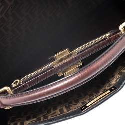 Pre Owned Fendi Black Nubuck Leather Large Peekaboo Top Handle Bag