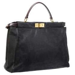 Pre Owned Fendi Black Nubuck Leather Large Peekaboo Top Handle Bag