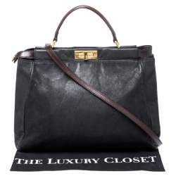 Pre Owned Fendi Black Nubuck Leather Large Peekaboo Top Handle Bag