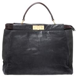 Pre Owned Fendi Black Nubuck Leather Large Peekaboo Top Handle Bag