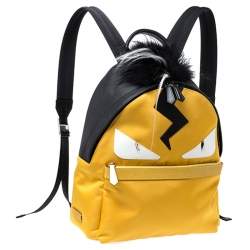 Pre Owned Fendi Yellow/Black Nylon/Leather and Fur Monster Backpack