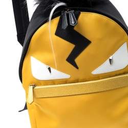 Pre Owned Fendi Yellow/Black Nylon/Leather and Fur Monster Backpack
