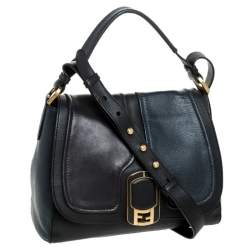 Pre Owned Fendi Blue/Black Leather Silvana Top Handle Bag