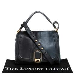 Pre Owned Fendi Blue/Black Leather Silvana Top Handle Bag