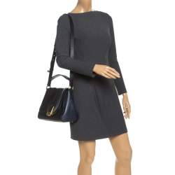 Pre Owned Fendi Blue/Black Leather Silvana Top Handle Bag