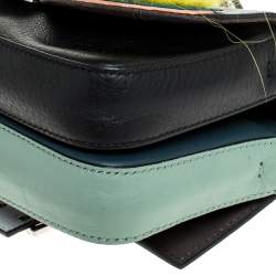 Pre Owned Fendi Multicolor Fox and Snakeskin Trimmed Leather Double Micro Baguette Bag