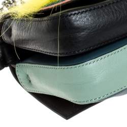 Pre Owned Fendi Multicolor Fox and Snakeskin Trimmed Leather Double Micro Baguette Bag