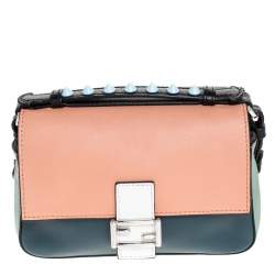 Pre Owned Fendi Multicolor Fox and Snakeskin Trimmed Leather Double Micro Baguette Bag