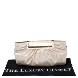 Pre Owned Fendi Metallic Beige Leather Cutout Handle Clutch