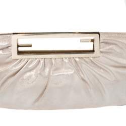 Pre Owned Fendi Metallic Beige Leather Cutout Handle Clutch