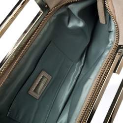 Pre Owned Fendi Metallic Beige Leather Cutout Handle Clutch