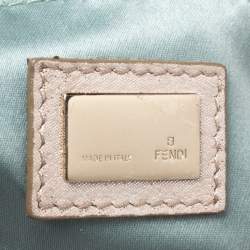 Pre Owned Fendi Metallic Beige Leather Cutout Handle Clutch