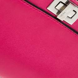 Pre Owned Fendi Magenta Leather Micro Peekaboo Top Handle Bag