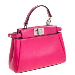 Pre Owned Fendi Magenta Leather Micro Peekaboo Top Handle Bag