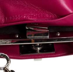 Pre Owned Fendi Magenta Leather Micro Peekaboo Top Handle Bag