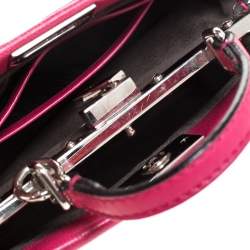 Pre Owned Fendi Magenta Leather Micro Peekaboo Top Handle Bag