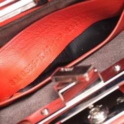 Pre Owned Fendi Coral Orange Leather Micro Peekaboo Top Handle Bag