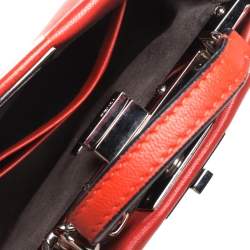Pre Owned Fendi Coral Orange Leather Micro Peekaboo Top Handle Bag