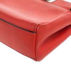 Pre Owned Fendi Coral Orange Leather Micro Peekaboo Top Handle Bag