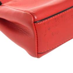 Pre Owned Fendi Coral Orange Leather Micro Peekaboo Top Handle Bag