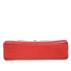 Pre Owned Fendi Coral Orange Leather Micro Peekaboo Top Handle Bag